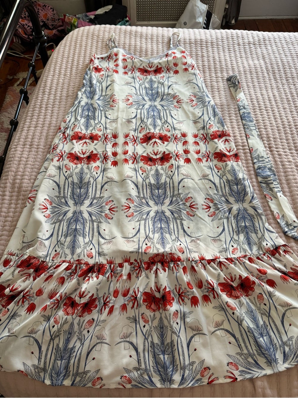 Sabina Musayev Anthropologie Spaghetti Strap Dress in White with Red & Blue M